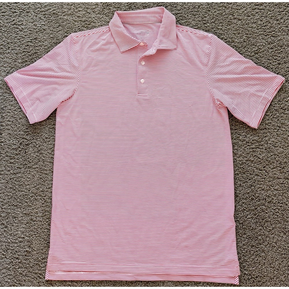 Jim Nantz By Vineyard Vines Mens Polo Logo Shirt Red Stripe Performance Medium
